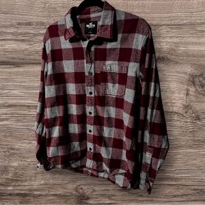 Hollister Men’s Maroon & Gray Flannel Shirt (Size L), Cozy, Great for holidays!